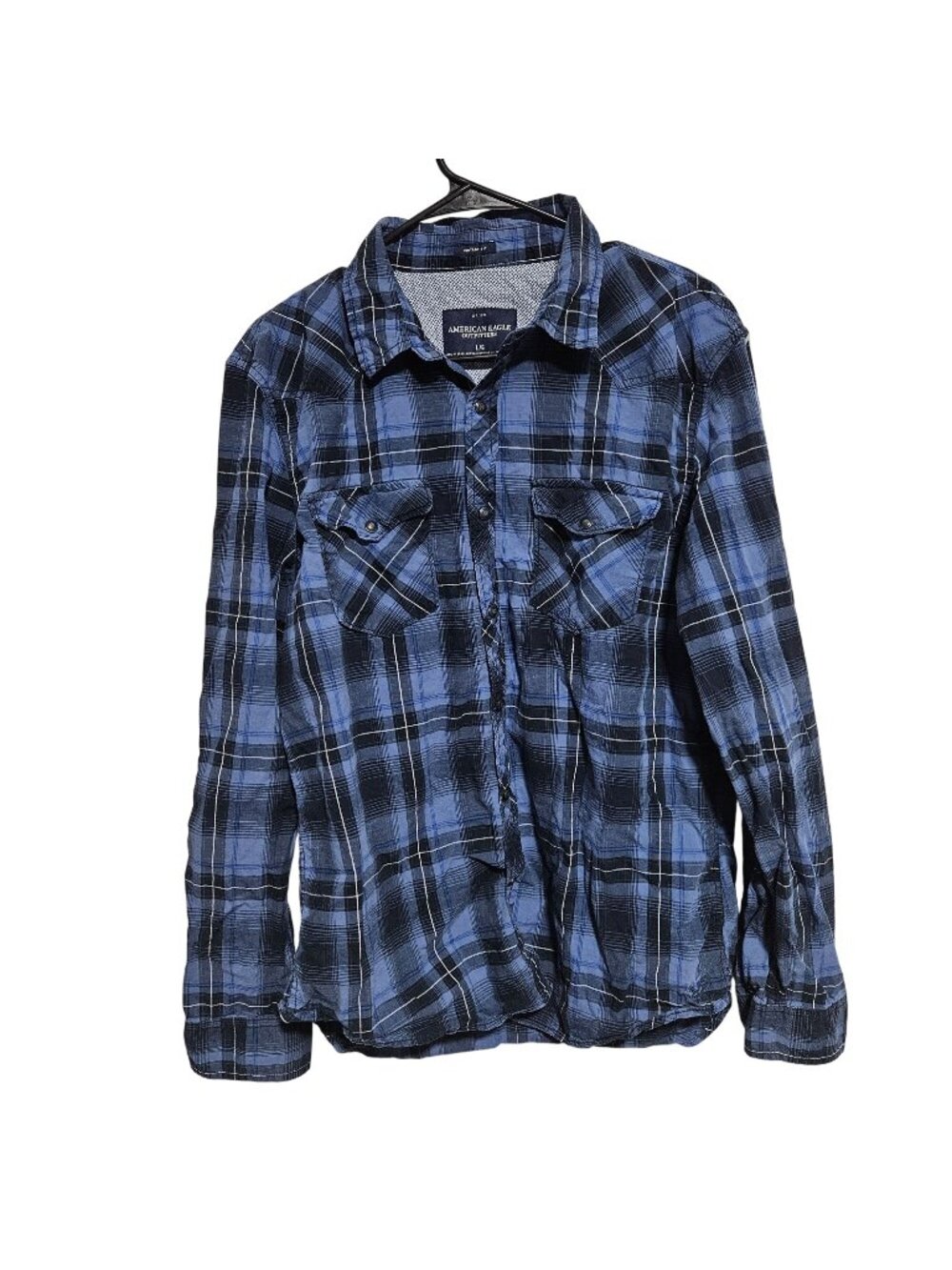 American Eagle Button Up Shirt Size Large Vintage Fit Blue Plaid Long Sleeve